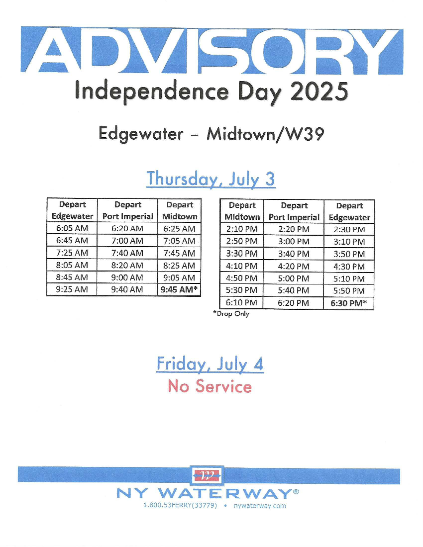 JULY 4 FERRY SCHEDULE