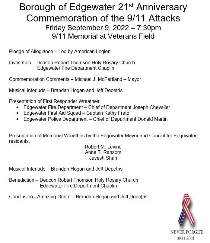 Borough of Edgewater 21st Anniversary 9 11